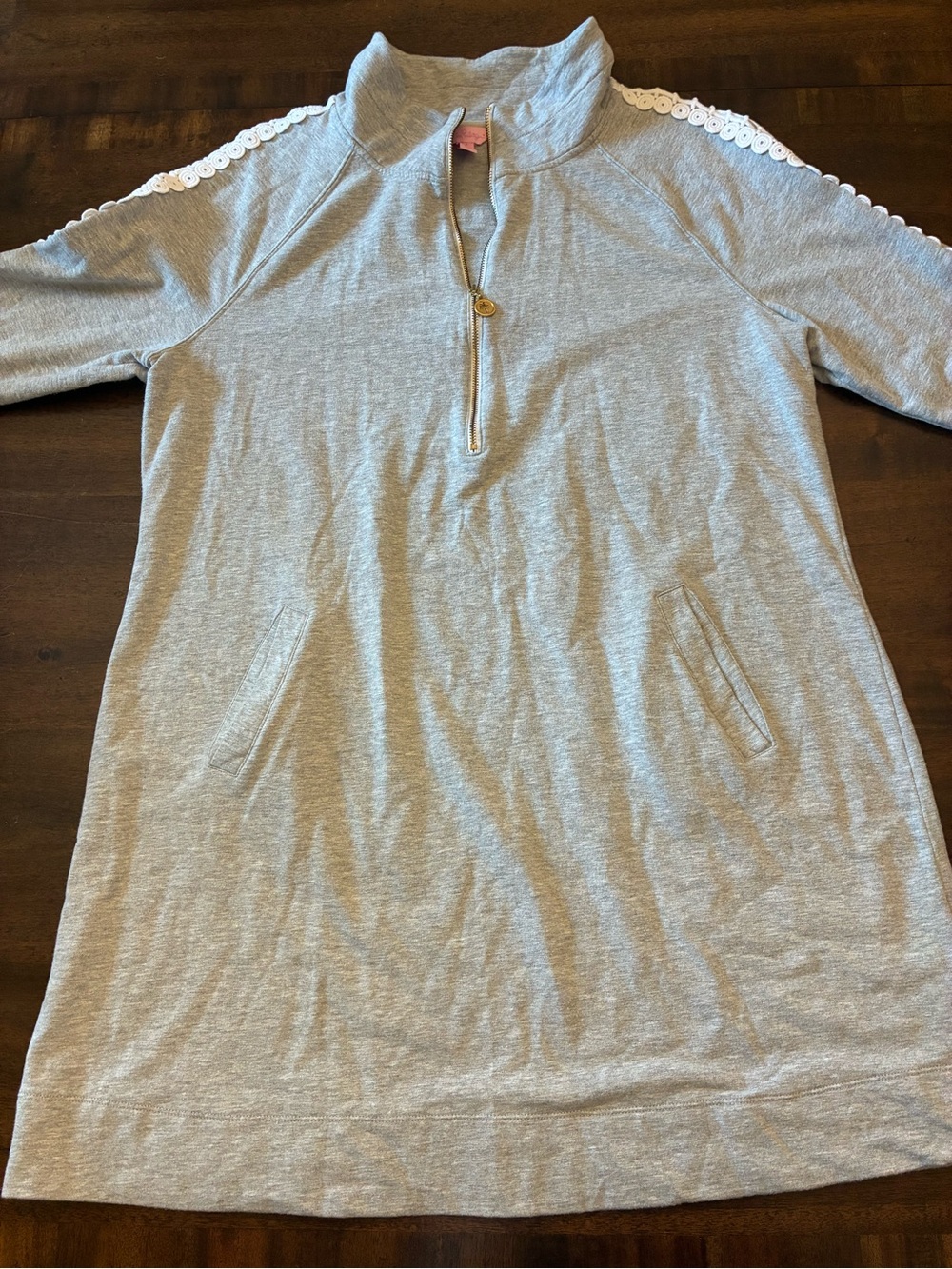 Lilly Pulitzer Skipper Solid Popover Dress Women’s XL Heathered Seaside Grey Zip